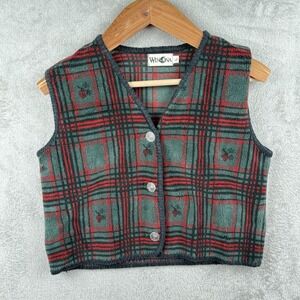 Winona Vest Womens L Red Green Tartan Plaid Retro Holiday Winter USA Made VTG